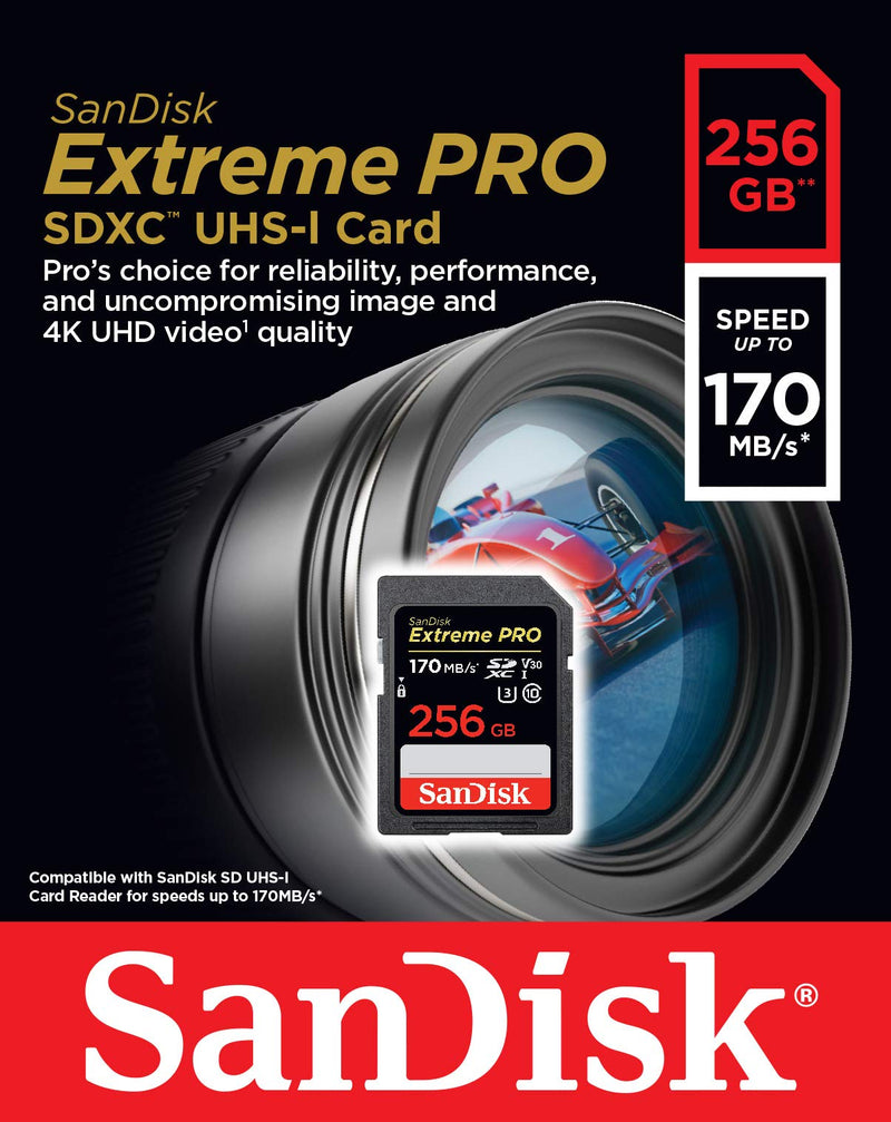 SanDisk 256GB Extreme PRO SDXC UHS-I Card - C10, U3, V30, 4K UHD, SD Card - SDSDXXY-256G-GN4IN Card Only