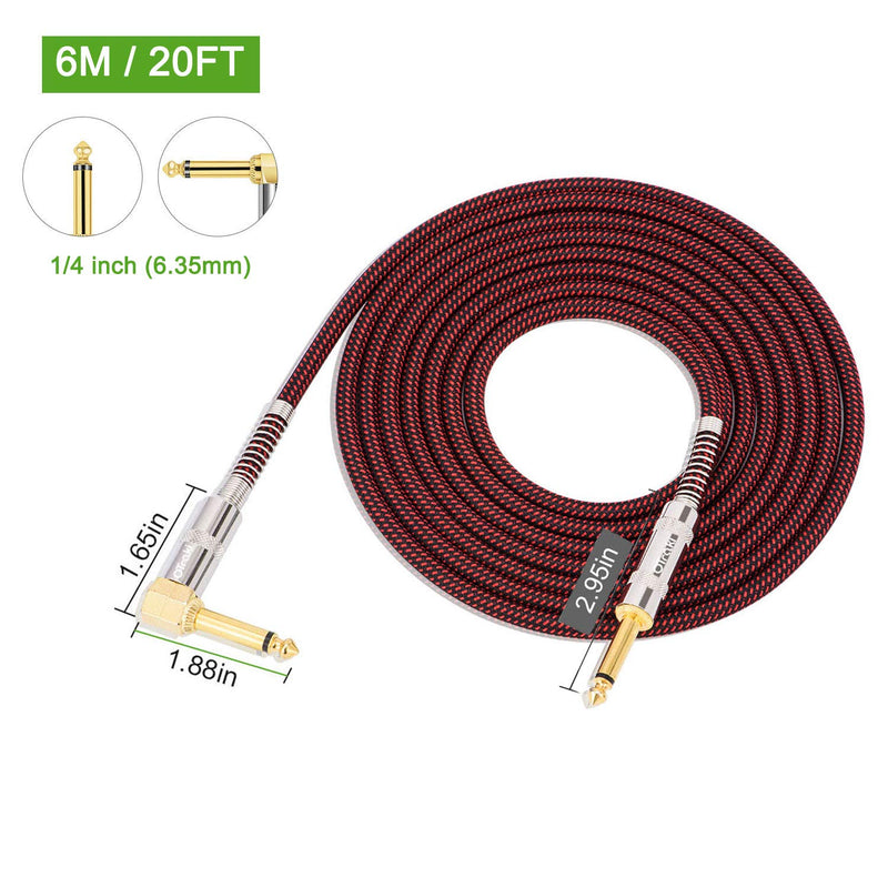 [AUSTRALIA] - OTraki 20ft Guitar Instrument Cable Right Angle 1/4 inch TS to Straight 6.35mm Low Noise Amp Cord Nylon Woven Silent Audio Cable for Electric Bass Drum Keyboard Speaker Effector 