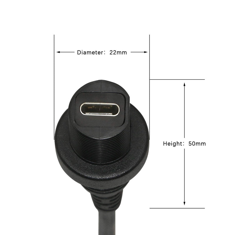 [AUSTRALIA] - CERRXIAN Gold Plated USB Type C 3.1 Mount Extension Dash Flush Cable for Car, Boat, Motorcycle, Truck Dashboard (USB-C 3.1) (1m) 1m 