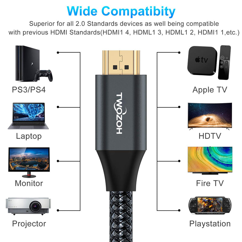 4K HDMI Cable 6FT, Twozoh High Speed 18Gbps HDMI to HDMI 2.0 Cable, Braided HDMI Cord Compatible with PS5, PS3, PS4, PC, Projector, HDTV, Xbox