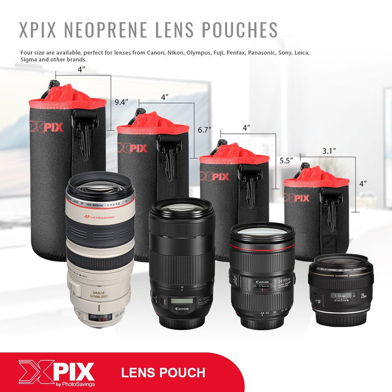 [AUSTRALIA] - Xpix XL Neoprene Pouch Bag for DSLR Camera Lens (Canon, Nikon, Pentax, Sony, Olympus, Fujifilm, Panasonic, and More) Extra Large Standard Packaging 