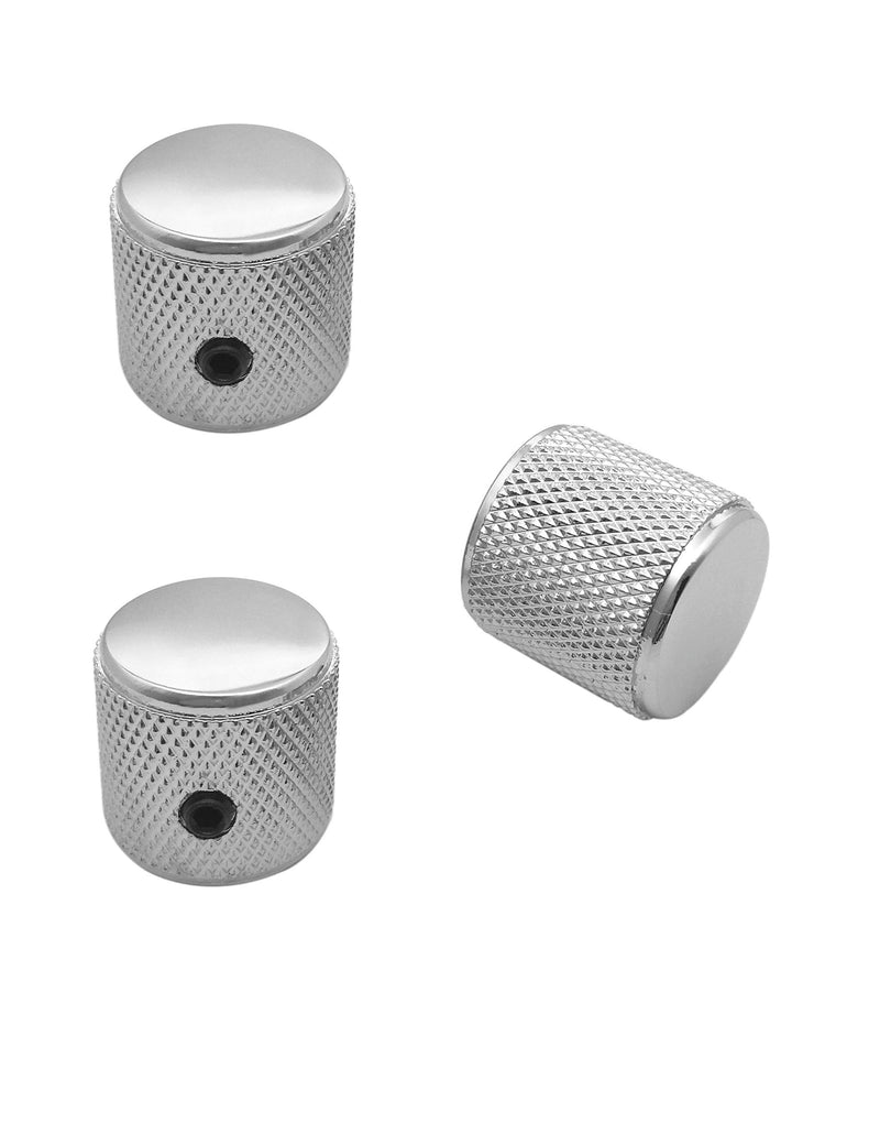 Telecaster/Precision Bass Control Knobs with 1/4" (6.4mm) Dia. Shaft Pots - Set of 3 Knurled Potentiometer Dome Knob - Chrome