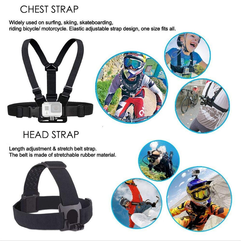 VVHOOY Action Camera Head Chest Strap Mount with Floating Handle Grip Compatible with Gopro Hero 10 9 8 7/Campark/AKASO EK7000 Brave 4 7 LE/HLS/GAMSOD/CAMWORLD/SJCAM/Fusiontec/Jadfezy Action Camera