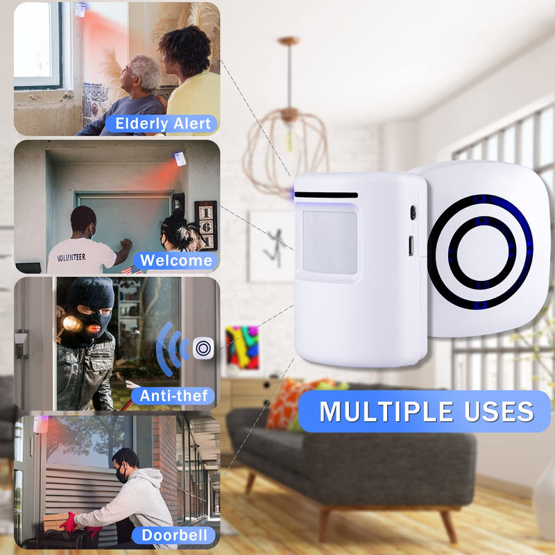 Shaogax Motion Sensor Alarm System, Wireless Home Security Driveway Alarm Indoor, Motion Detector Alert with 2 Sensor and 1 Receiver -38 Chime Tunes 1 Receiver+ 2 Sensor