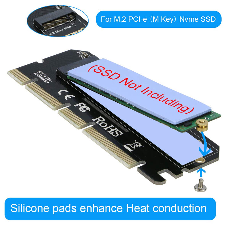 RIITOP NVMe Adapter M.2 PCIe SSD to PCI-e x4/x8/x16 Converter Card with Heat Sink for M.2 (M Key) NVMe SSD 2280/2260/2242/2230 [Upgraded]
