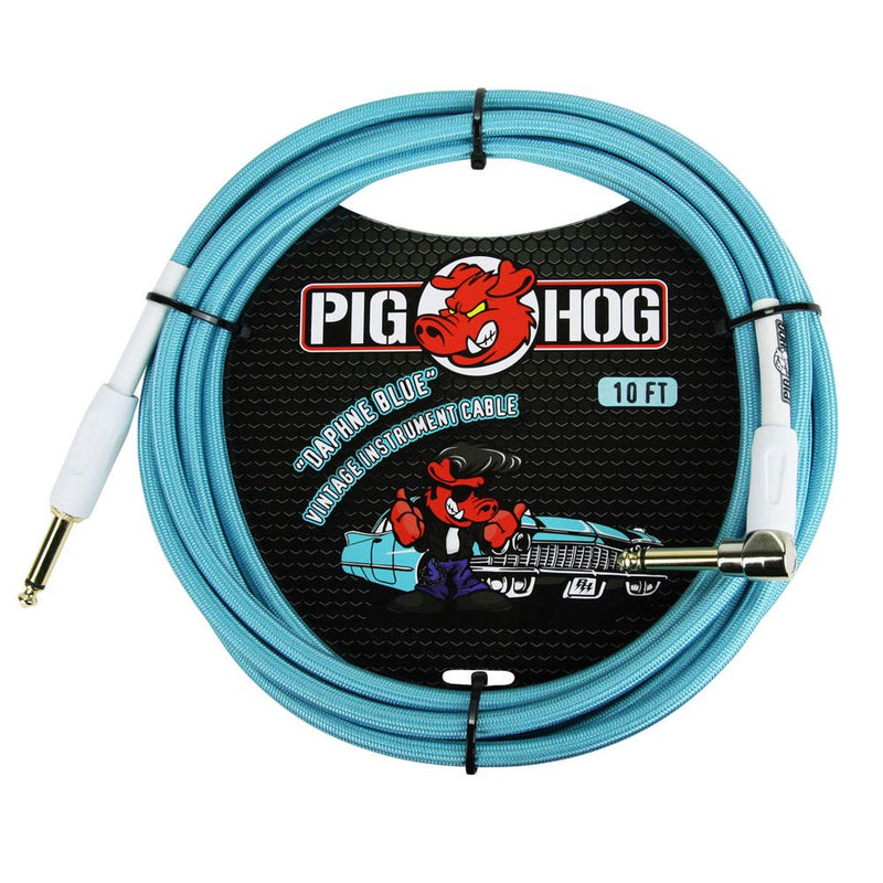 [AUSTRALIA] - Pig Hog PCH10DBR 1/4" to 1/4" Right-Angle Daphne Blue Guitar Instrument Cable, 10 Feet (2-Pack) 