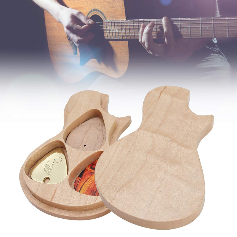 Wood Guitar Pick Box, Maple Solid Wood Box Guitar Pick Holder with 3 Picks Guitarist Gifts Musical Instrument Accessories