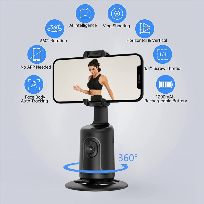 [AUSTRALIA] - Auto Face Tracking Tripod, 360° Rotation Face Body Phone Camera Mount Smart Shooting Phone Tracking Holder with Remote Selfie Stick, No App, Gesture Control, Smart Shooting Holder for Vlog, Tiktok Black 