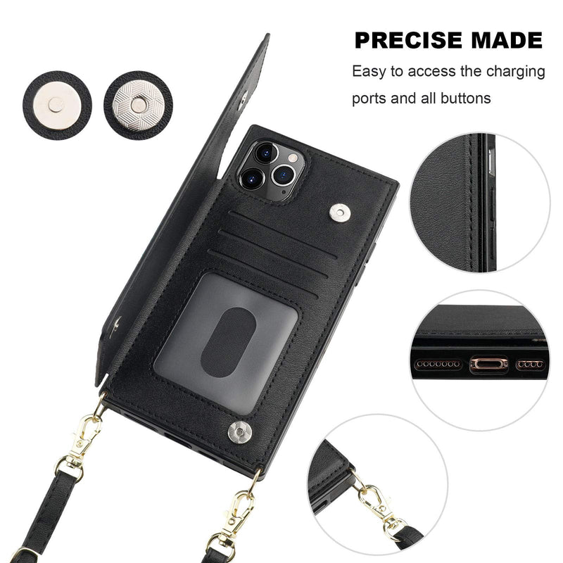 Bocasal Crossbody Wallet Case for iPhone 11 Pro Credit Card Holder PU Leather Kickstand Shockproof Detachable Cross Body Strap Lanyard Magnetic Closure 5.8 inch(Black) Black For iPhone 11 Pro 5.8 inch display