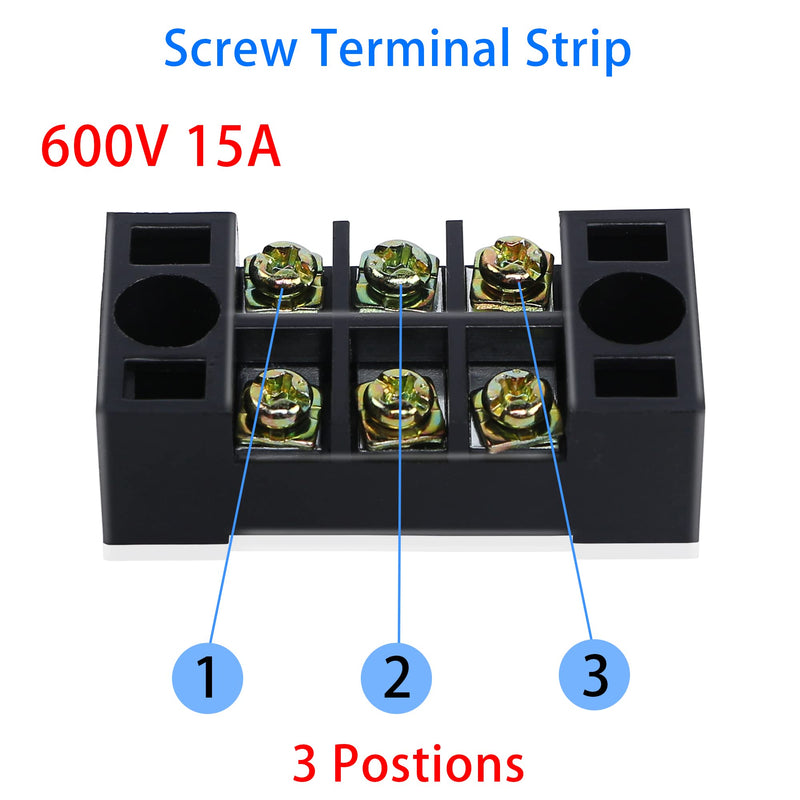 PNGKNYOCN 3 Positions Dual Rows 600V 15A Barrier Screw Terminal Strip Block with Cover TB-1504（10-Pack ）