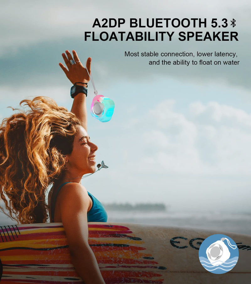 comiso Shower Bluetooth Speaker, Waterproof Bluetooth Speakers IPX7, Floating Portable Wireless Speaker with LED Light, Loud HD Sound and Bass for Travel Beach Shower, Ideal Gifts for Men and Women Crystal