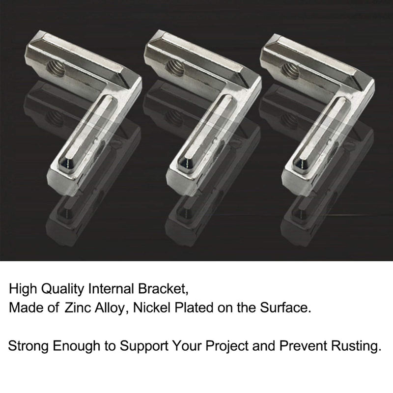 20pcs/lot Slivery 2020 Series L-Shape Interior Inside Corner Connector Joint Bracket with Screws for 20x20 Series Aluminum Extrusion Profile Slot 6mm