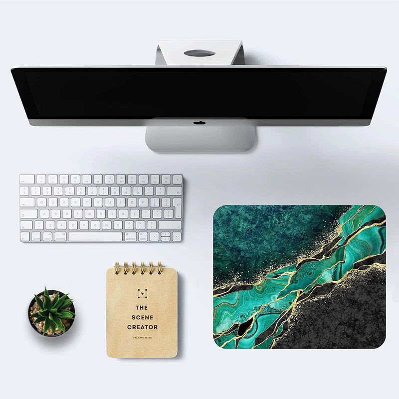 CANFLASHION Mouse Pad,Abstract Black Green Golden Marble Mouse Pad, Modern Marbling Mousepad, Custom Small Mouse Pads with Designs, Portable Office Non-Slip Rubber Base Wireless Mouse Pad for Laptop Abstract Black Green Golden