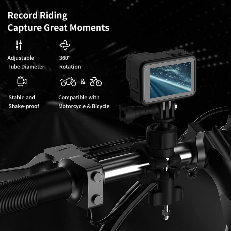 Action Camera Handlebar Mount Adjustable Motorcycle Handlebar Clamp Mount Compatible with GoPro Hero 10/9/8/7，OSMO Action Pocket 2 Pocket， Insta 360 Action Camera Accessories Guedieo