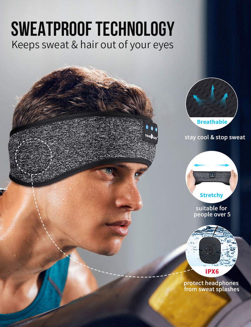 MUSICOZY Sleep Headphones Bluetooth Headband, Wireless Music Sleeping Headphones Sleep Mask Earbuds IPX6 Waterproof for Side Sleepers Workout Running Insomnia Travel Yoga Cool Tech Gadgets Unique Gift 00-Grey