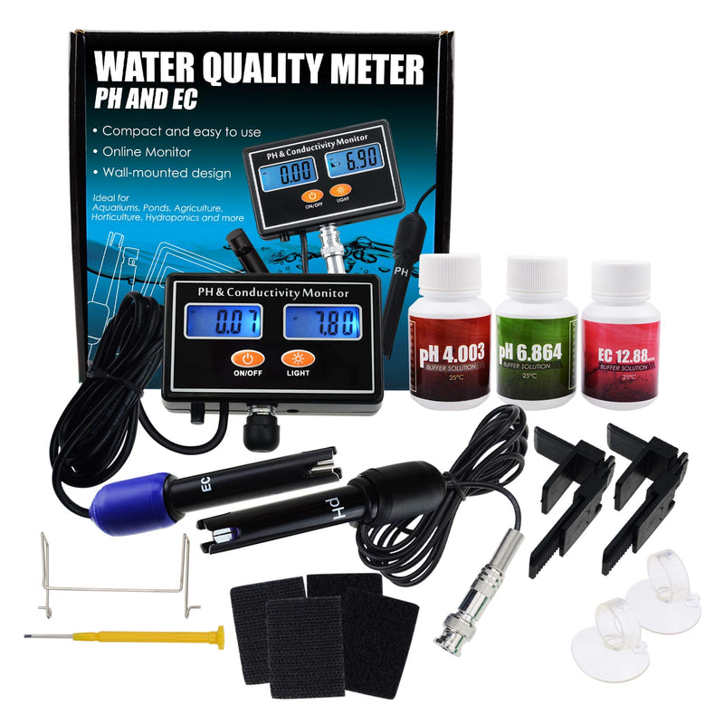 pH/EC Conductivity Meter with ATC Water Quality Tester 0.0-14.0pH / 0~19.99ms/cm Aquarium, Hydroponics Tool PH/EC METER