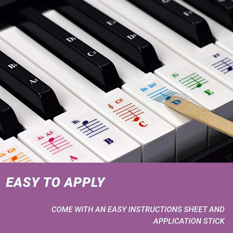 [AUSTRALIA] - QMG Piano Stickers for Keys,Colorful Piano Keyboard Stickers for 49/61/ 76/88 Key Keyboard White and Black Keys, Removable, Kids Learning Piano, No Residue Leaves 