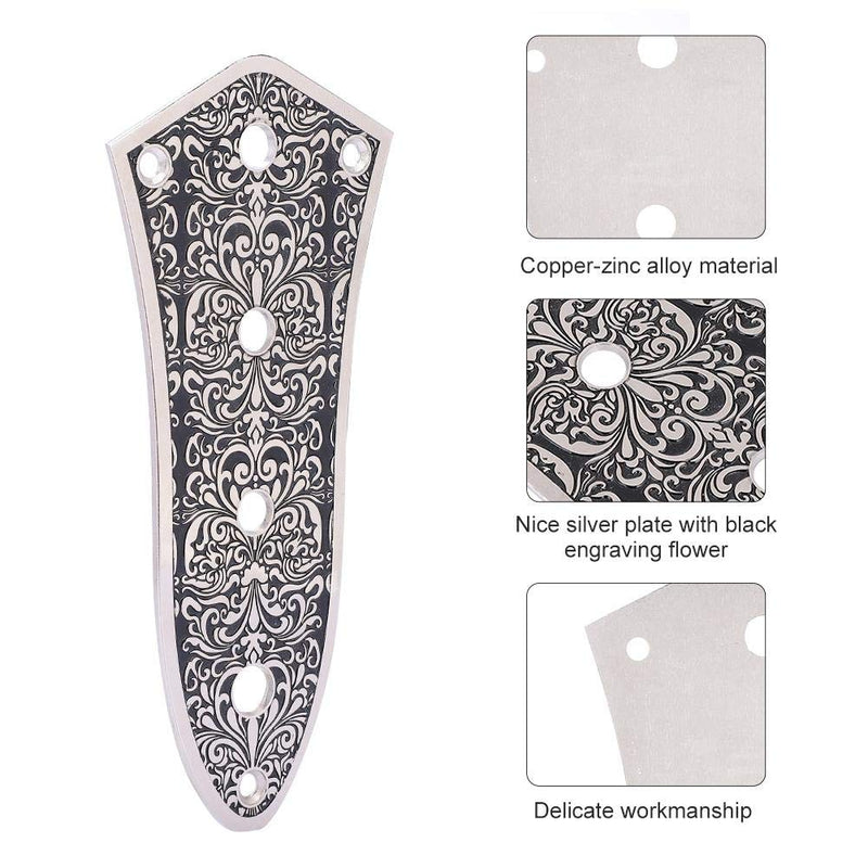 Guitar Control Plate Carved Copper-zinc Alloy 4 Holes Volume Control Plate Replacement Part for JB Jazz Bass Guitar