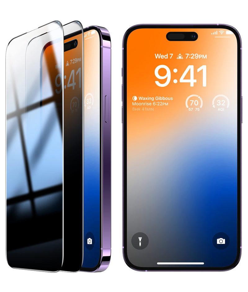 TORRAS Stealth iPhone 14 Pro Privacy Screen Protector with Optimal 25° Anti Spy Angle [Anti-Glare] Shatterproof Tempered Glass, EasyAlign Installation, 2 Pack