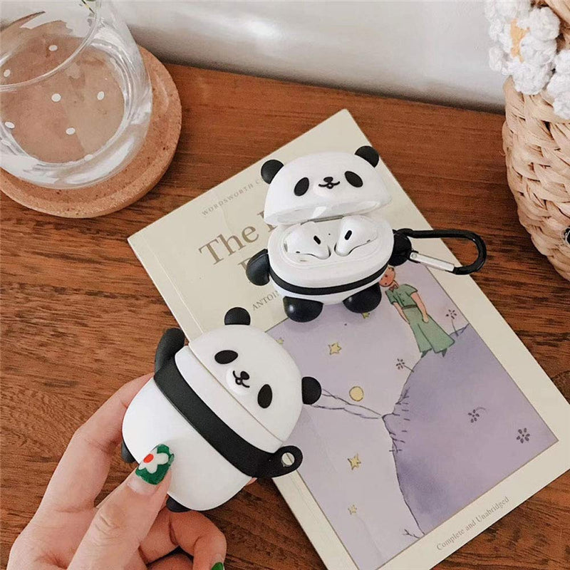 TOUBN Airpods Charging Case, Cute Animals Black And White Happy Resting Panda Design Wireless Earphone Cover, Soft Silcone Full Protective Skin Suitable For Airpods 1 & 2 Resting Panda 1