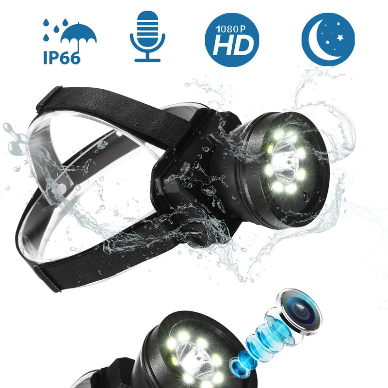 Headlamp Body Camera Built-in 32GB Memory Card with Audio, 1080P Wearable Body Mounted Camera Rechargeable IPX4 Waterproof Night Visionfor, Camping, Hiking, Fishing. (BLack-32GB) BLack-32GB