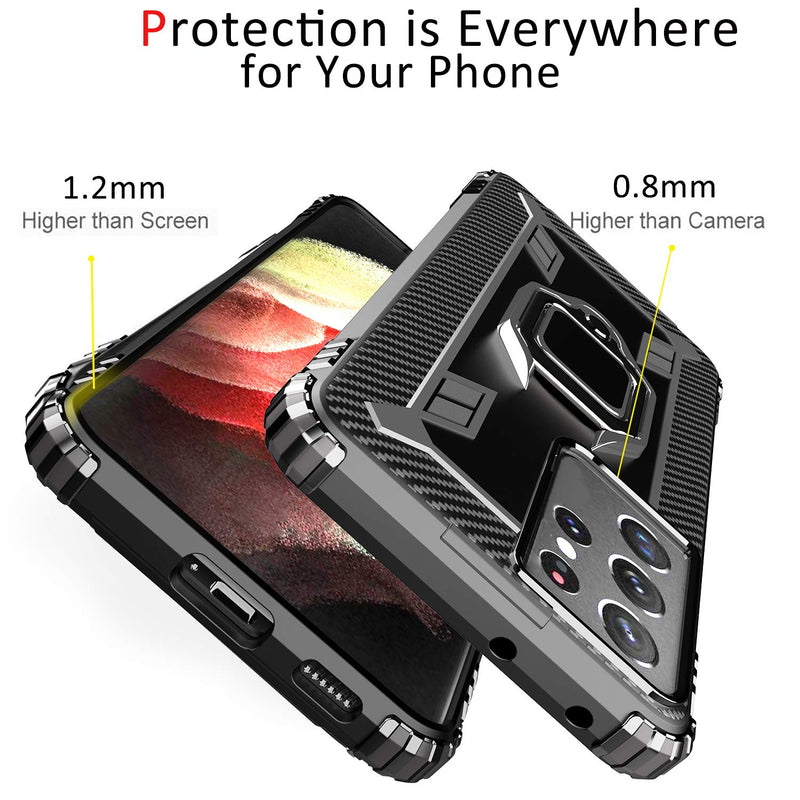 [2 Sets] IMBZBK 2pcs Cover for Samsung Galaxy S21 Ultra 5g case, [Cover with Magnetic Ring Kickstand] [Military Grade Protection] [Shock-Absorbing] [10X Anti-Yellowing] 2-Piece Set