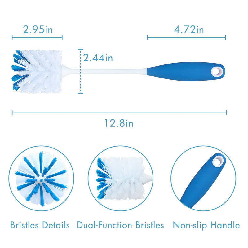 PHYEX 2 Pack Long Handle Bottle Scrubbing Brushes, Bottle Cleaner for Washing Glasswares, Wine Decanter, Hydro Flask Tumbler, Sinks, Food Jars Blue Handle