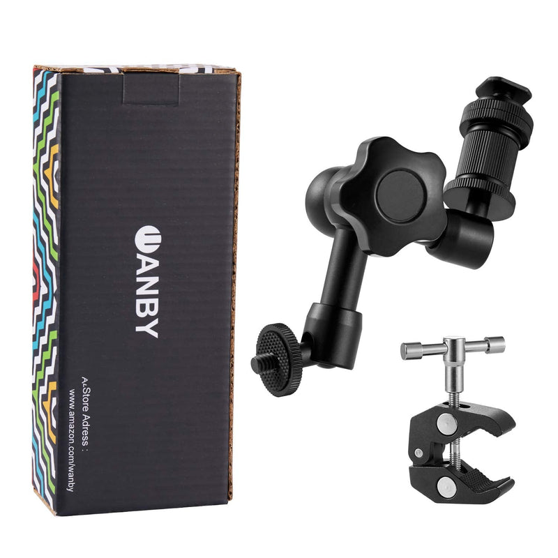 [AUSTRALIA] - WANBY 7 Inch Articulating Magic Friction Arm & Large Adjustable Super Clamp Pliers Clip with 1/4" and 3/8" Thread for DSLR Camera Rig, LCD Monitor, LED Flash Lights (7'Arm & Clip) 7'Arm & Clip 