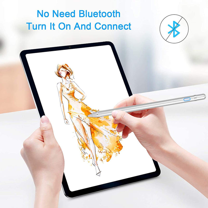 Smart Stylus Pen for Touch Screens, Rechargeable 1.45mm Precise Point Control Active Stylus Pen with USB Cable, Compatible with Most Tablets, Suitable for Most Touch Screen Devices (Silver) Silver