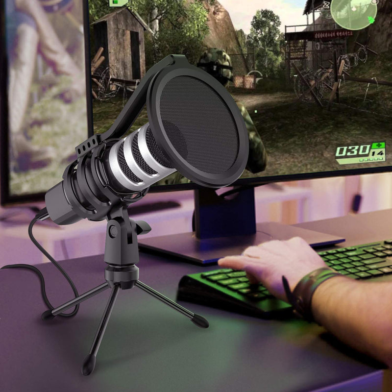 YOTTO USB Microphone Kit 192KHz/24bit Condenser Computer PC Mic Cardioid Studio Recording Vocal Microphone for Voice Overs Podcasting PC Gaming Streaming YouTube with Pop Filter, Tripod, Shock Mount