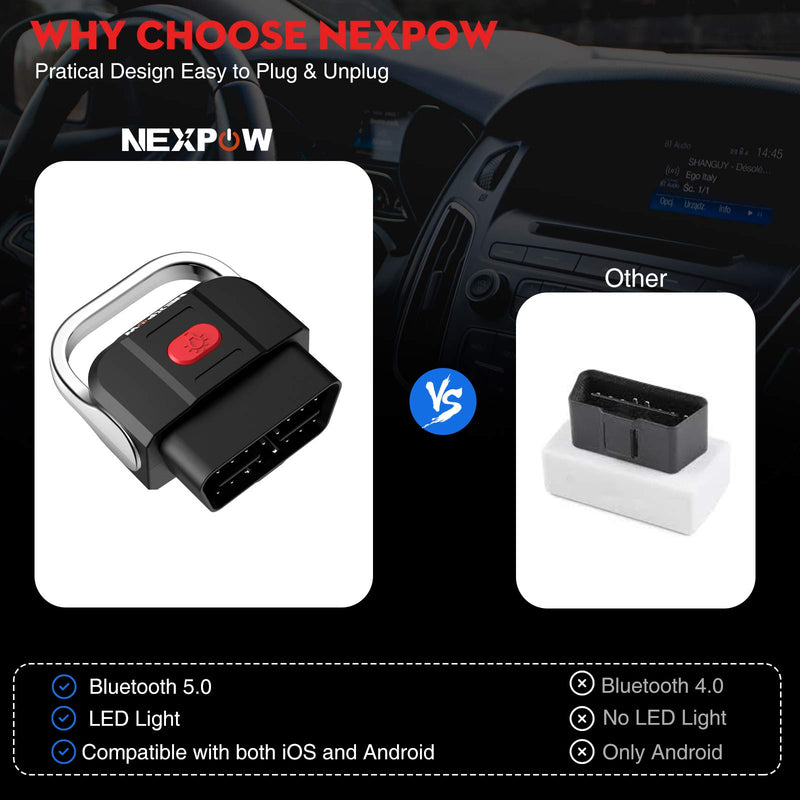 NEXPOW OBD2 Scanner Bluetooth 5.0, Car Diagnostic Scan Tool Check Engine Code Reader for Android & iPhone- Compatible with Torque and Car Scanner