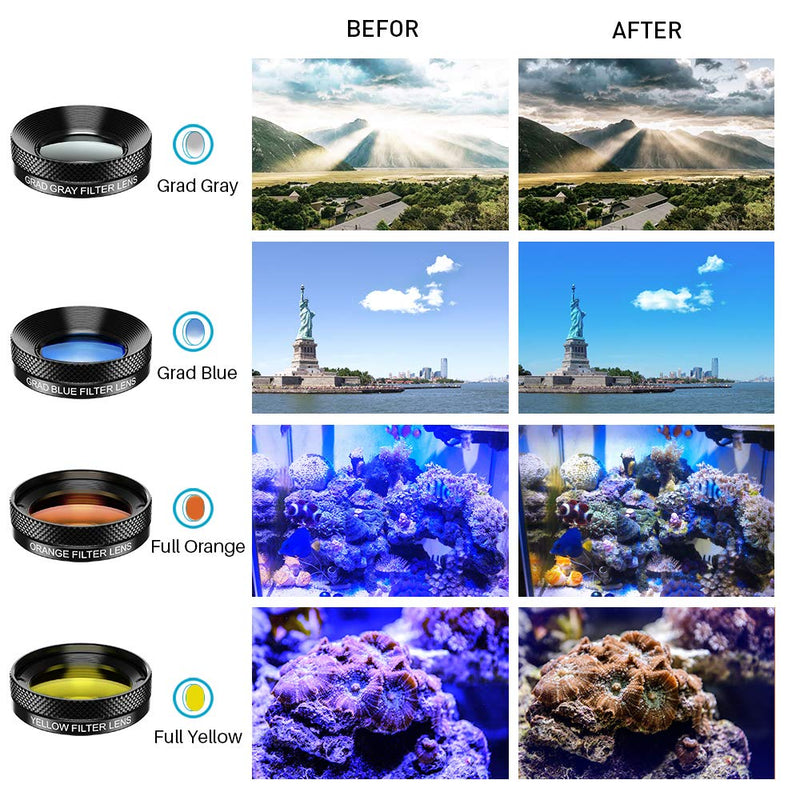 MIAO LAB 2022 Newly Phone Camera Graduated Color Filter Accessory Kit - Adjustable Blue/Orange/Yellow/Red Color Lens, Star, CPL Filter, ND32 Filter for Camera, iPhone, Samsung, Huawei, etc