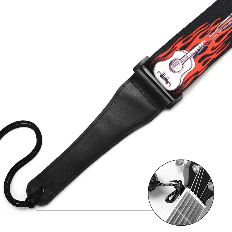 Guitar Strap Flame Pattern Adjustable Polyester Shoulder Strap for Bass, Electric & Acoustic Guitars (Flame Guitar) Flame Guitar