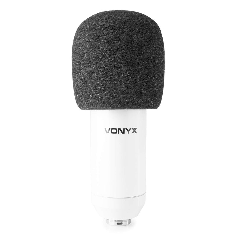 VONYX CM300W Condenser Microphone Podcast Broadcasting USB Computer Studio Kit with Mic Tripod Stand & Shock Mount, White USB Condenser Microphone - White