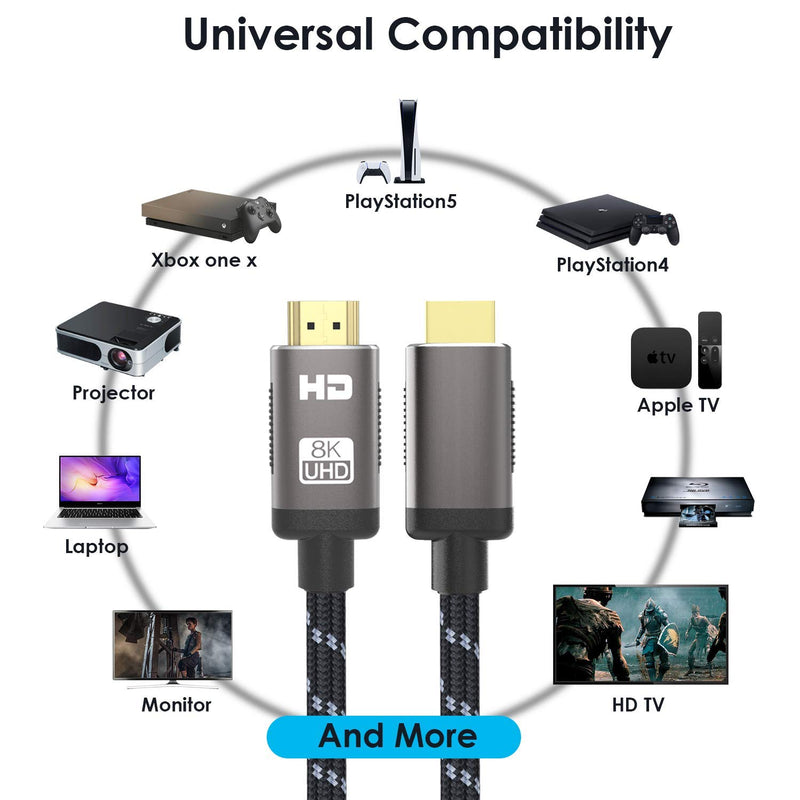 8K HDMI 2.1 Cable 10ft,Ultra HD High Speed 48Gpbs HDMI Cord,8K60 4K120 144Hz eARC Dynamic HDR 10+ 4:4:4 HDCP 2.2&2.3 for Dolby Vision Xbox PS4 PS5 Apple TV 4K Roku Fire TV Switch Vizio Sony LG Samsung