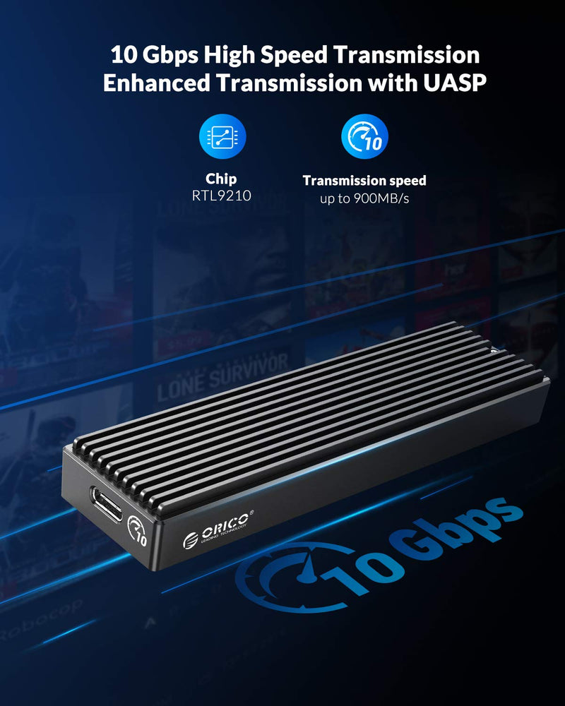 ORICO M.2 NVMe SSD Enclosure, USB 3.1 Gen 2 (10 Gbps) to NVMe PCI-E M.2 SSD Case Support UASP for NVMe SSD Size 2230/2242/2260/2280(up to 2TB)