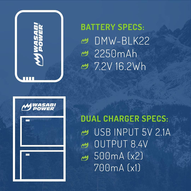 Wasabi Power Battery for Panasonic DMW-BLK22 and Panasonic Lumix DC-S5, Panasonic Lumix GH5 II, Panasonic Lumix GH6