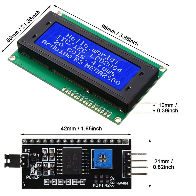 [AUSTRALIA] - Weewooday 8 Pieces IIC/ I2C/ TWI LCD Serial Interface Adapter and LCD Module Display Backlight Compatible with Arduino R3 MEGA2560 (Blue,LCD 2004 20 x 4) LCD 2004 20 x 4 Blue 