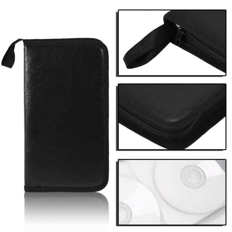 [AUSTRALIA] - Zerone PU Leather CD Case, 80 Capacity Heavy Duty CD Wallets Portable VCD DVD Disc Storage Case Bag Organizer Holder(Black) Black 