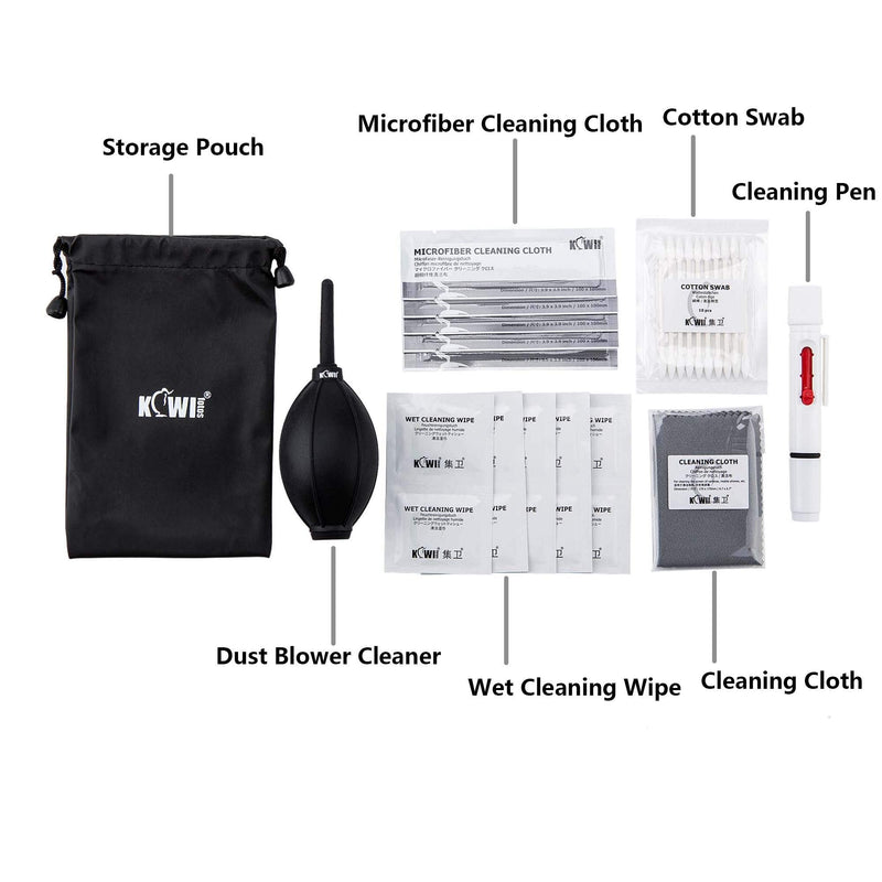 Compact Camera Lens Cleaning Kit Including Silicone Dust Air Blower, Lens Cleaning Pen, Microfiber Cleaning Cloth, Wet Cleaning Wipe and Cotton Swab with Carrying Pouch for Canon Sony Nikon Fujifilm