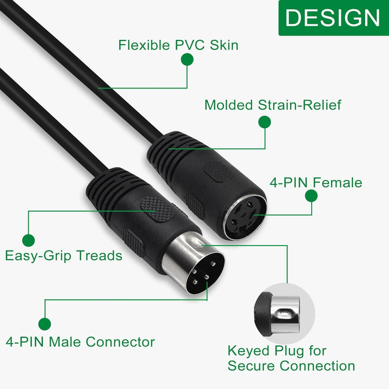 GINTOOYUN 4 PIN DIN Cable 4-PIN DIN Male to Female Audio Adapter Connector for Vintage Television Set, DVD, Monitor(0.5m)
