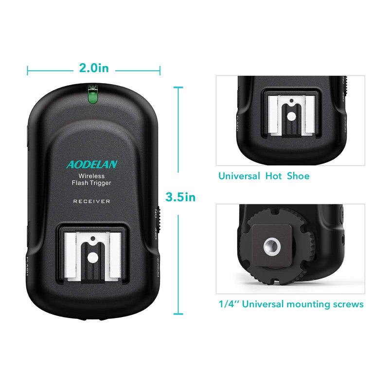 AODELAN Wireless Flash Trigger Receiver with Universal Hot Shoe Compatible with Canon, Nikon, Olympus, Panasonic, Pentax, Fuji, Samsung,Sony(Except Sony Flashes)