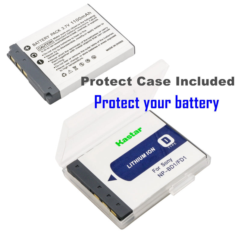 Kastar Battery (X2) & Slim USB Charger for Sony NP-BD1, NP-FD1, BC-CSD and Cyber-Shot DSC-G3, DSC-T2, DSC-T70, DSC-T75, DSC-T77, DSC-T90, DSC-T200, DSC-T300, DSC-T500, DSC-T700, DSC-T900, DSC-TX1