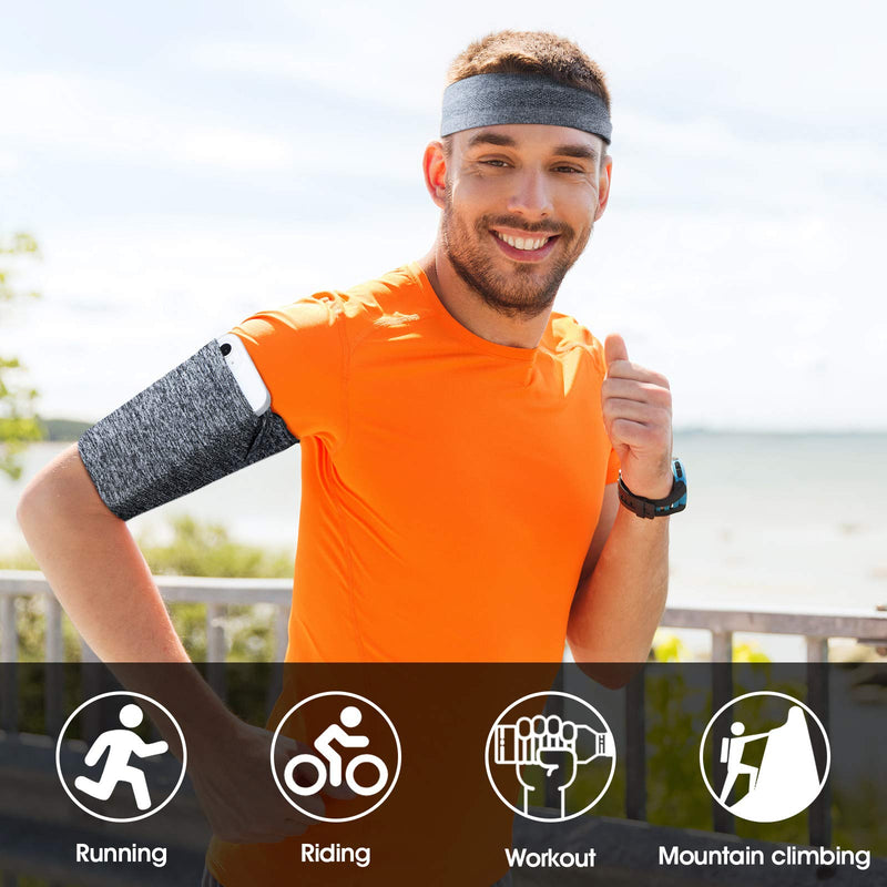 2 Pieces Phone Running Armband Sleeves Hidden Pocket Wrist Arm Band Sleeve with 2 Pieces Nonslip Stretchy Sweat Bands Headbands for Walking Exercise Workout Gardening Fishing Training Jogging