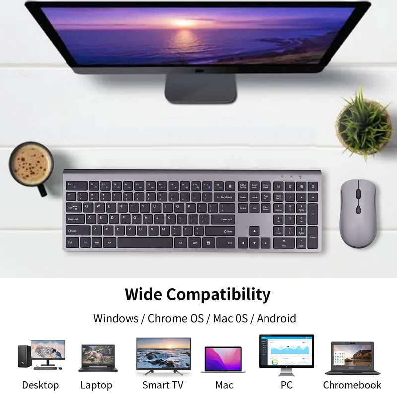 Wireless Keyboard and Mouse, Ultra-Thin Full-Size Keyboard Mouse Combo with USB Receiver, Quiet Click, 2400 DPI, Cordless Scissor Switch Keyboard Set for Laptop PC Computer Windows Mac - Black Gray KM426-Gray