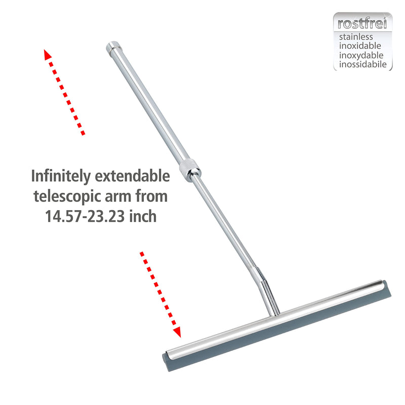 Wenko Glass Doors, Bathroom Squeegee for Shower, Stainless Steel Dimensions 10.2 x 14.6-23.2 x 1.2 in, 1x10x15-23 in, Shiny
