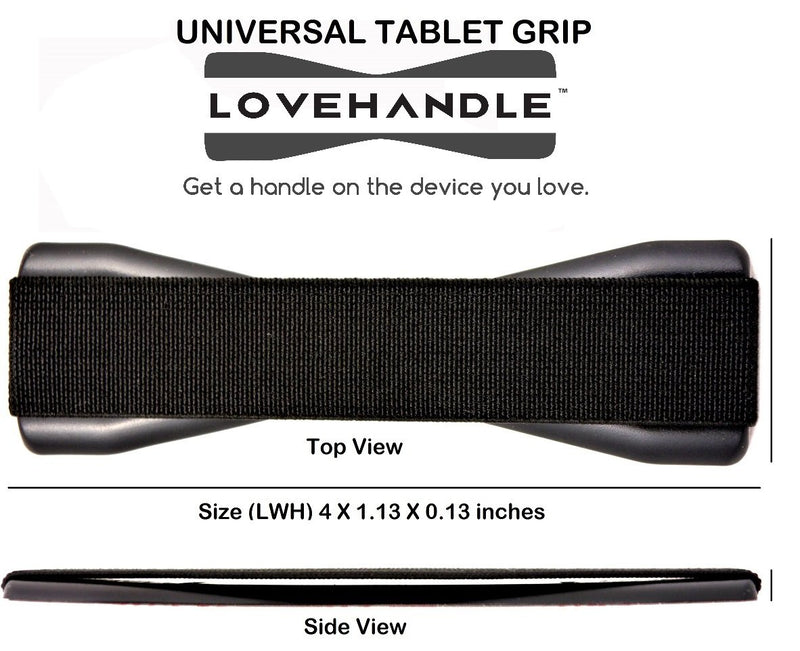 LoveHandle Tablet Grip For Tablets and Large Smartphones - LoveHandle XL Grip - Black Elastic Strap with Black Base (LHT-01-Black) - Finger Grip For Tablet and Large Phone