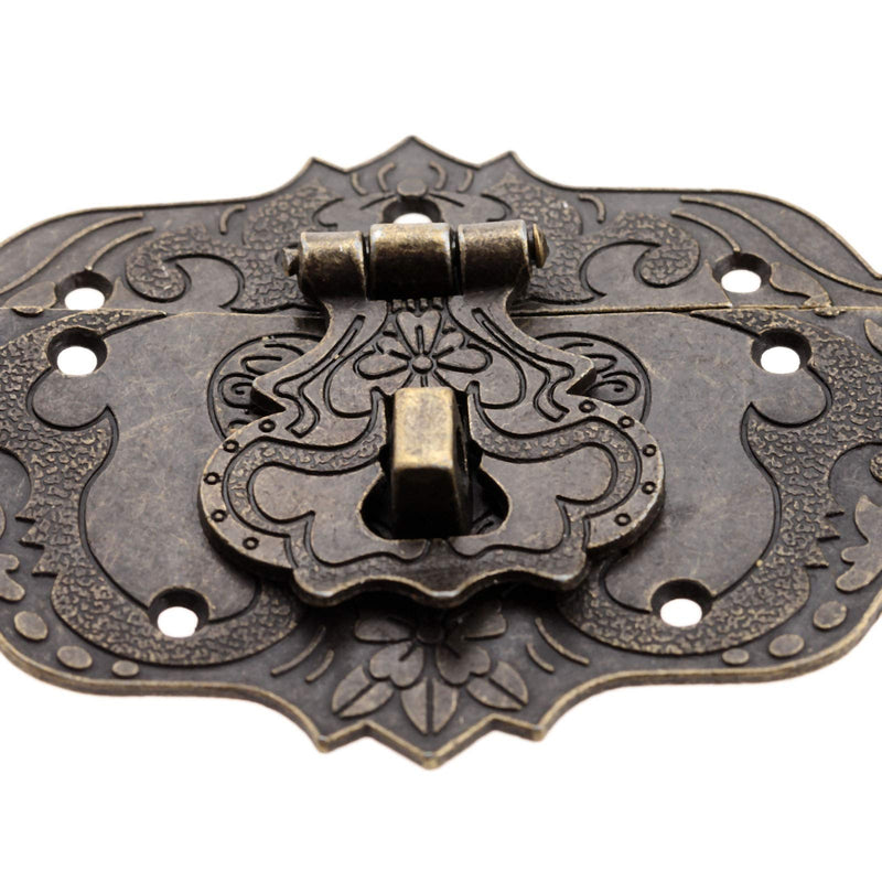 Dophee 1Pc 3"x2.24" Antique Embossing Decorative Brass Hasp Clasp Latch Lock with Screws for European Style Jewelry Trinket Box Decoration 3"*2.24"