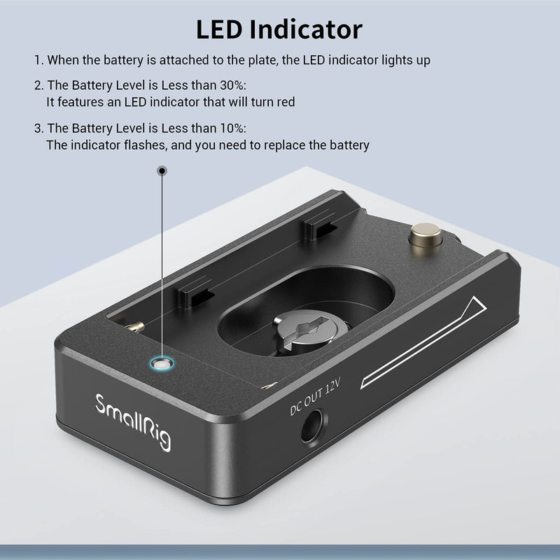 SmallRig NP-F Battery Adapter Plate Lite for Sony NP-F Battery, w/ 12V/7.4V Output Port, LED Low Battery Indicator, ABS Material - 3018
