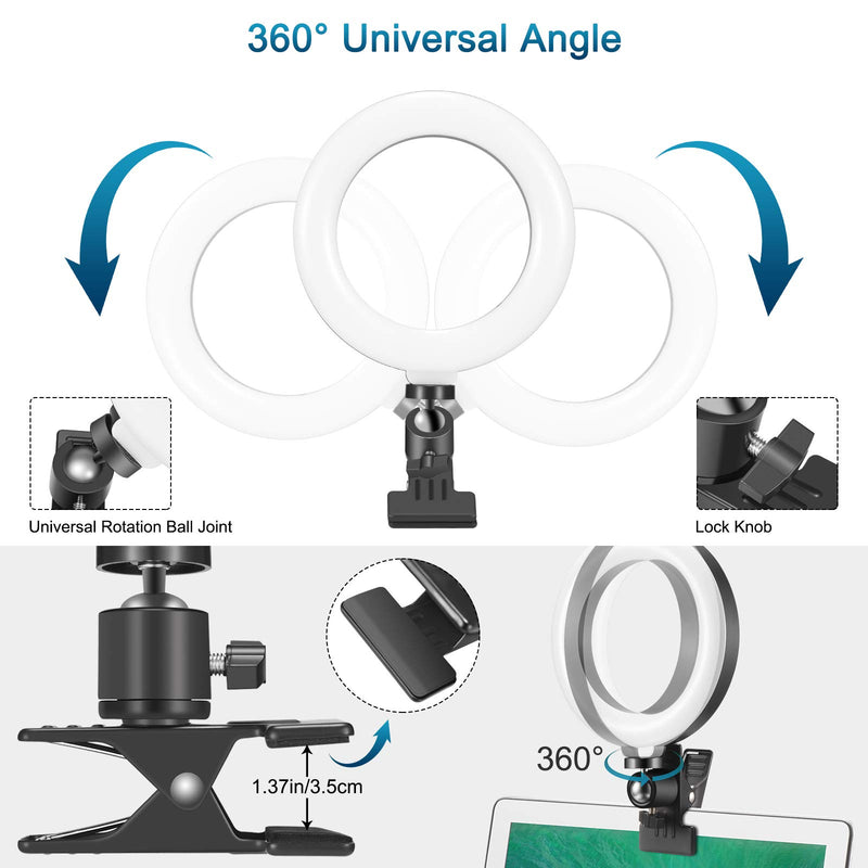 Video Conference Lighting Ring Light for Laptop Computer Monitor Clip On, with Clamp Mount for Zoom Call/Zoom Lighting/Remote Working/Live Streaming/Self Broadcasting, 6” Selfie Ring Light